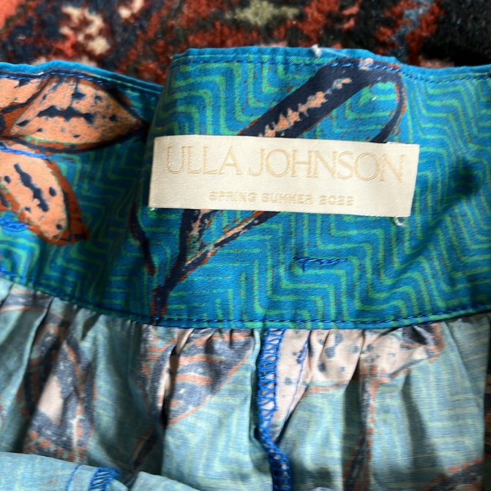Ulla Johnson Teal Floral Cotton Shorts with Navy & Beige Accents - Picture 2 of 5